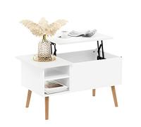 Furinno Mesa de Centro Jensen Lift Top con Patas de Madera, ingeniería, Color Blanco Macizo, 48.01 (D) x 89.99 (W) x 47.60 (H) cm