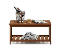 Furinno Mesas de patio 2 niveles | Mesa auxiliar de madera maciza con listones, mesa auxiliar, mesa de café, en aceite de teca, para patio, jardín, porche