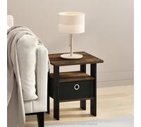 Furinno Modern - Mesa Auxiliar Cuadrada con contenedor de Almacenamiento, mesita de Noche, mesita de Noche con Estante de Almacenamiento, para Sala de Estar, Dormitorio, Roble ámbar