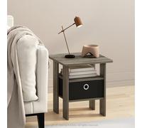 Furinno Modern - Mesa Auxiliar Cuadrada con contenedor de Almacenamiento, mesita de Noche, mesita de Noche con Estante de Almacenamiento, para Sala de Estar, Dormitorio, Roble Gris