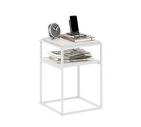 Furinno Moretti Mesa Auxiliar apilable de 2 Niveles con Estructura metálica y Estante Abierto, mesita de Noche sin Herramientas, para salón o Dormitorio, Color Blanco Macizo
