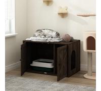 Furinno PELI Recinto Oculto para Gatos con Entrada Lateral, casa de Madera con Puerta de Listones, fácil Montaje para Sala de Estar, ébano