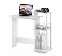 Furinno portátil Escritorio para computadora con estantes, Madera de ingeniería Plástico, Blanco/Blanco, 39.62 (D) x 100.58 (W) x 85.34 (H) cm