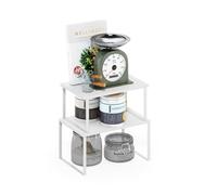 Furinno RAVEL - Juego De 2 Organizadores para Encimera De Cocina, Estantes Extensibles, Apilables, para Especias, para Cocina, Despensa Y Barra De Café, Color Blanco