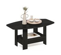 Furinno Simple Design Mesa de Centro de 2 Niveles con Estante Inferior; Mesa Auxiliar esquinera Redonda; para Sala, Dormitorio u Oficina en casa; Color Espresso