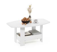 Furinno Simple Design Mesa de Centro de 2 Niveles con Estante Inferior; Mesa Auxiliar esquinera Redonda; para Sala, Dormitorio u Oficina en casa; Blanca