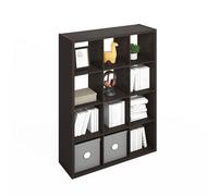 Furinno Simple Organizador de Cubos, Estante de exhibición de 12 Cubos, Unidad de estantes Abierta de Almacenamiento, Estructura Extra Gruesa, para organización y Almacenamiento, Nogal Oscuro