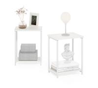 Furinno Simplistic Juego de 2 mesas auxiliares con Marco metálico de 2 Niveles y Estante Abierto, mesita de Noche para Sala de Estar o Dormitorio, Color Blanco