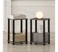 Furinno Simplistic Juego de 2 Mesitas de Noche, Mesita Pequeña de 2 Niveles con Estante Abierto, Montaje Sin Herramientas, Mesa de Cabecera, Mesa Auxiliar, Roble Francés