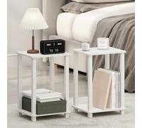 Furinno Simplistic Juego de 2 mesitas de Noche pequeñas de 2 Niveles con Estante Abierto, sin Herramientas, Mesa Auxiliar para Dormitorio o Sala de Estar, Blancas