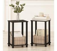 Furinno Simplistic Juego de 2 mesitas de Noche pequeñas de 2 Niveles con Estante Abierto, sin Herramientas, mesas auxiliares para Dormitorio o Sala de Estar, Espresso