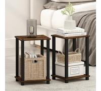 Furinno Simplistic Juego de 2 mesitas de Noche pequeñas de 2 Niveles con Estante Abierto, sin Herramientas, Mesa Auxiliar para Dormitorio o Sala de Estar, Pino ámbar