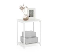 Furinno Simplistic Mesa Auxiliar de 2 Niveles con Estructura metálica y Estante Abierto, mesita de Noche para salón o Dormitorio, Color Blanco