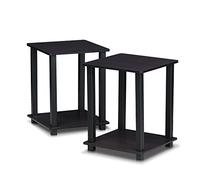 Furinno Simplistic Mesa Auxiliar, Nogal Oscuro, Talla única | Mesa auxiliar cuadrada moderna de 2 niveles, mesita de noche, mesita de noche, mesita de noche, mesita de noche