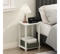 Furinno Simplistic Mesita de Noche pequeña de 2 Niveles con Estante Abierto, sin Herramientas, Mesa Auxiliar para Dormitorio o Sala de Estar, Blanca