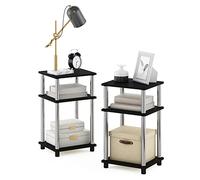 Furinno Solo 3 Niveles, Mesa Auxiliar, mesita de Noche, Madera de ingeniería, Americano/Chrome, Paquete de 2