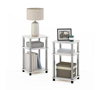 Furinno Solo 3 Niveles, Mesa Auxiliar, mesita de Noche, Madera de ingeniería, Roble Blanco/Cromado, Paquete de 2