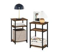 Furinno Solo Mesa Auxiliar de Marco de Metal con estantes de Almacenamiento, Madera, Pino Ámbar, Paquete de 2, 2 Unidades