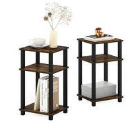 Furinno Solo Turn-N-Tube Mesa Auxiliar de 3 Niveles, Madera, Pino Ámbar/Negro, Paquete de 2
