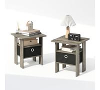 Furinno TIDUR Juego de 2 Mesitas de Noche, Diseño de Estante Abierto con Contenedor de Almacenamiento, Mesa de Cabecera, Mesa Auxiliar, para Dormitorio, Sala de Estar, Roble Francés