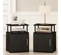 Furinno TIDUR Juego de 2 Mesitas de Noche, Mesita con Estante Abierto y Gabinete con Puerta, Mesa de Cabecera Redondeada, Mesa Auxiliar, para Dormitorio, Sala de Estar, Negro