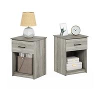 Furinno TIDUR - Juego de 2 mesitas de Noche Modernas con cajón, mesita de Noche con Estante de Almacenamiento, Mesa Auxiliar, Mesa Auxiliar, cajón con asa de Barra, para Dormitorio, Sala de Estar