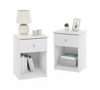 Furinno TIDUR - Juego de 2 mesitas de noche modernas con cajón, mesita de noche con estante de almacenamiento, mesa auxiliar, mesa auxiliar, cajón con manija de perilla, para dormitorio, sala de estar