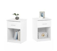 Furinno TIDUR - Juego de 2 mesitas de Noche Modernas con cajón, mesita de Noche con Estante de Almacenamiento, Mesa Auxiliar, Mesa Auxiliar, cajón con asa de Barra, para Dormitorio, Sala de Estar