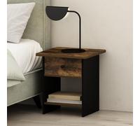 Furinno TIDUR Mesa de Noche, Mesita de Esquina Cuadrada con Contenedor de Almacenamiento, Mesa de Cabecera, Mesa Auxiliar con Estante de Almacenamiento, para Dormitorio, Sala de Estar, Pino Ámbar