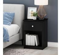 Furinno TIDUR - Mesita de Noche con cajón, mesita de Noche, Mesa Auxiliar, Mesa Auxiliar con Estante de Almacenamiento, cajón con manija de Perilla, para Dormitorio, Sala de Estar, Americano Oscuro