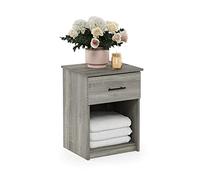 Furinno TIDUR - Mesita de Noche con cajón, mesita de Noche, Mesa Auxiliar, Mesa Auxiliar con Estante de Almacenamiento, cajón con asa de Barra, para Dormitorio, Sala de Estar, Roble Gris