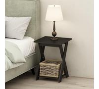 Furinno TIDUR Mesita de Noche con Estante Abierto y Patas en X, Mesa Auxiliar Cruzada, para Dormitorio o Sala de Estar, Espresso