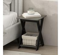 Furinno TIDUR Mesita de Noche con Estante Abierto y Patas en X, Mesa Auxiliar Cruzada, para Dormitorio o Sala de Estar, Roble francés