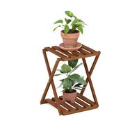 Furinno Tioman Estante de exhibición plegable multiusos sin herramientas para exteriores, soporte para plantas, mesa auxiliar, 2 niveles, Natural