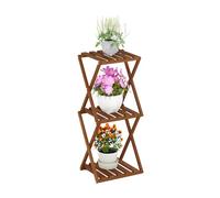 Furinno TIOMAN Mesa De Patio Mesa Auxiliar De Exterior De 3 Niveles Estante De Exhibición Plegable Multiusos Sin Herramientas para Patio Jardín Porche Color Natural