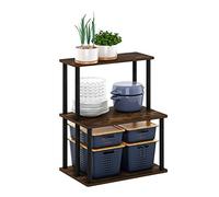 Furinno Turn-N-Tube Estante de Cocina 3 Niveles sin Herramientas, Pin Ámbar/Negro