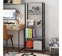 Furinno Turn-N-Tube Estante para Libros de 5 Niveles sin Herramientas | Estantería de almacenamiento abierta gris, estantes de almacenamiento, para organización y almacenamiento, sala de estar