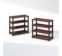 Furinno TURN-N-TUBE Estanterías de almacenamiento, set de 2, estante apilable de 4 niveles, estante abierto de esquina, para organización y almacenamiento, sala, garaje, oficina en casa, Cerezo Oscuro