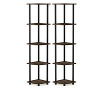 FURINNO TURN-N-TUBE Juego De 2 Estantes Esquineros De 5 Niveles Con Estantes Abiertos, Para Organizar Y Guardar Cosas En Sala De Estar, Oficina En Casa Y Garaje, Nogal Columbia