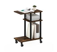 Furinno Turn-N-Tube Mesa Auxiliar de Sofá en Forma de U con Ruedas, Madera de ingeniería, Pino Ámbar/Negro, 29.5 (D) x 50 (W) x 62.7 (H) cm