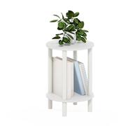 Furinno Turn-N-Tube Mesa Auxiliar Redonda de Madera de 2 Niveles, Blanco/Blanco