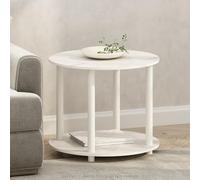 Furinno Turn-N-Tube Mesa Redonda de 2 Niveles con Estante Abierto, mesita de Noche sin Herramientas, para salón o Dormitorio, Color Blanco mármol