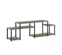 Furinno Turn-N-Tube Versátil Centro de Entretenimiento sin Herramientas, Madera de ingeniería, Roble Francés/Tubo Clásico Negro, 183.4(W) x 58(H) x 39.6(D) cm