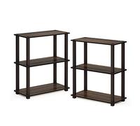 Furinno Turn-S-Tube Juego De 2 Estantes De Almacenamiento De 3 Niveles, Esquineros con Tubos Cuadrados, para Organización En Sala De Estar, Garaje Y Oficina En Casa, Nogal