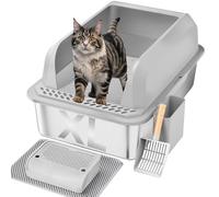 Furkid Caja de Arena para Gatos de Acero Inoxidable con Tapa, Caja de Arena Grande XL para Gatos Grandes, sartén Cerrada con Lados Altos, antifugas y Antiadherente, fácil de Limpiar, Incluye Cuchara,