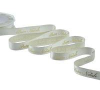 Furlanis - Cinta de raso Boutique con estampado en serigrafía laminada y decoración elegante Feliz Navidad - Oro, 16 mm x 10 m