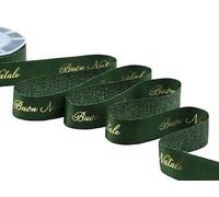 Furlanis - Cinta de raso Boutique con estampado en serigrafía laminada y decoración elegante Feliz Navidad - Verde Inglés, 25 mm x 10 m