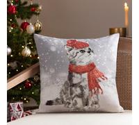 furn. Cojín con Relleno Rico en Plumas y Estampado de Acuarela de Gato nevado de Evans Lichfield