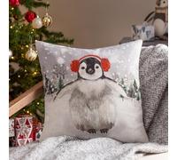 furn. Cojín con Relleno Rico en Plumas y Estampado de Acuarela de pingüino nevado de Evans Lichfield