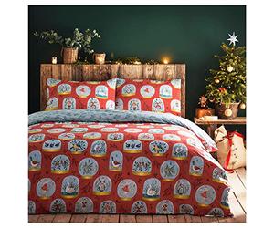 furn. Doce días de Christmas King Duvet Funda, algodón, poliéster, Rojo.